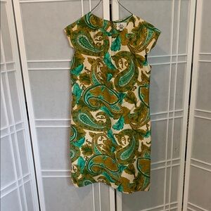 Milly Green and Gold Sheath Dress with Bateau Neckline